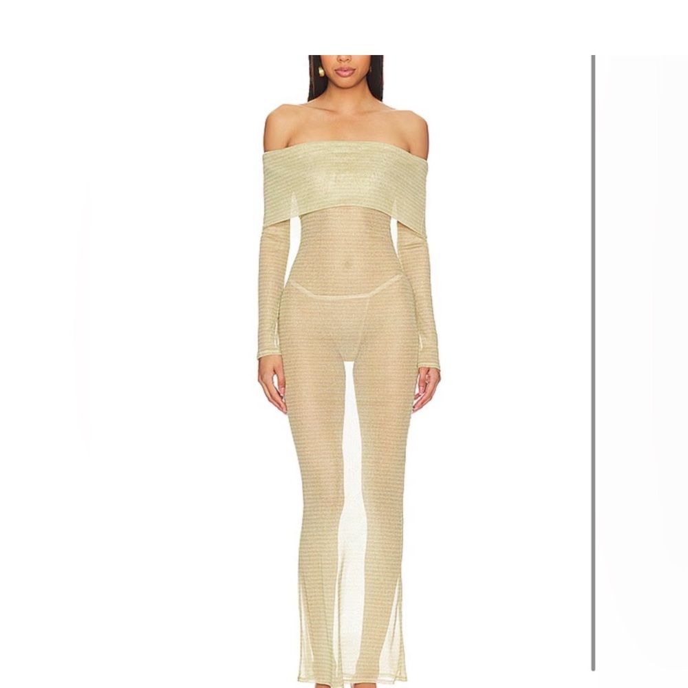 Superdown Gold stripe Off-Shoulder dress